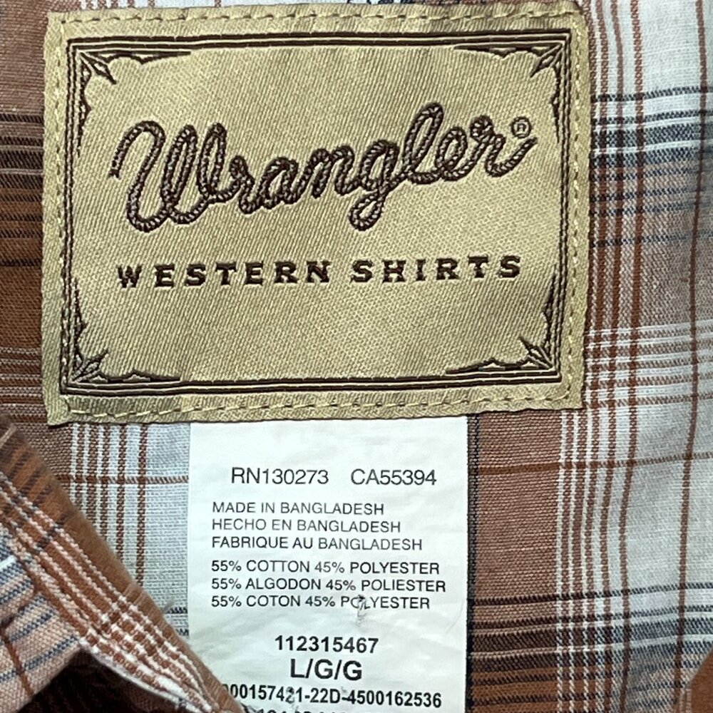 Wrangler Western Brown Plaid Short Sleeve Shirt - Pearl Snap - Men's Large - Picture 5 of 9